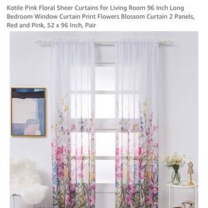 96” Pink Floral Sheer Curtains